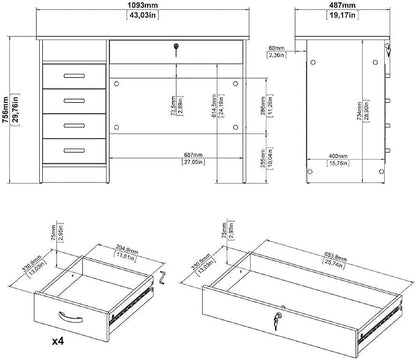 Furnifact Black Home Office Desk with 5 Drawers and Open Shelf, Lockable Storage Computer Desk and Study Table Ideal for Work from Home Setup