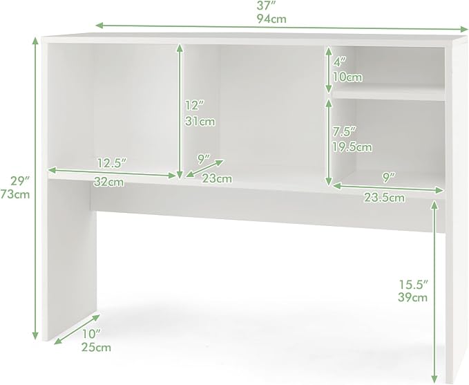 LDAILY Desktop Bookshelf, 2-Tier Office Desk Shelf Organizer with 4 Shelves, 37''L Wood Storage Rack Display Shelf for Office, College Dorm, Bedroom (White)