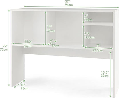LDAILY Desktop Bookshelf, 2-Tier Office Desk Shelf Organizer with 4 Shelves, 37''L Wood Storage Rack Display Shelf for Office, College Dorm, Bedroom (White)