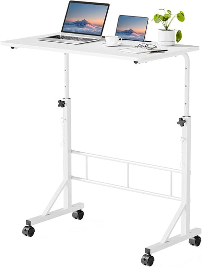DUMOS 31.5" Walking Pad Desk, Portable Adjustable Height Rolling Laptop Desk with Lockable Wheels, Mobile Stand Up Computer Workstation for Treadmill Home Office White