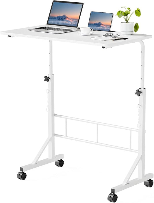 DUMOS 31.5" Walking Pad Desk, Portable Adjustable Height Rolling Laptop Desk with Lockable Wheels, Mobile Stand Up Computer Workstation for Treadmill Home Office White