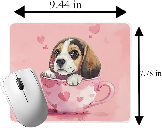 TUBBIE Basic Mousepad Puppy in Tea Cup Mouse Pad Desktop Laptop Computer Accessories Home Office Gaming Work Desk Computer Non-Slip Rubber Gift for Dogs Lover Mousepad Coffee or Tea (Beagle)