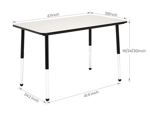 Amazon Basics Adjustable Height Rectangular Classroom Activity Table, Writing Desk for School and Home, Grey Top/Black Edge, 47" W x 29" L x 30" H