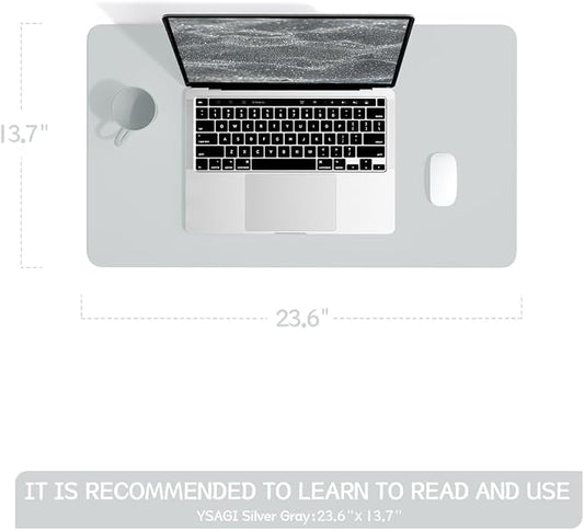 YSAGi Non-Slip Leather Desk Pad, Waterproof Laptop Computer Desk Keyboard Mat, Table Protector Blotter Mat, Large Mouse Pad for Office/Work/Home/Decor(Silver-Grey, 23.6" x 13.7")