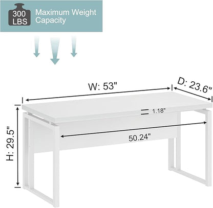 EXCEFUR White Computer Desk, Simple Wood and Metal Home Office Desk, Modern Study Writing Table Workstations for Living Room Bedroom, 53 Inch