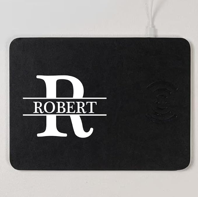 Personalized Leather Charging Mat, Custom Initial Names for Him, Dad, Son, Husband, Boyfriend, Coworkers, Wireless Charging Desk Mat, Birthday Fathers Day Gift for Dad, Papa, Grandpa, Daddy 3