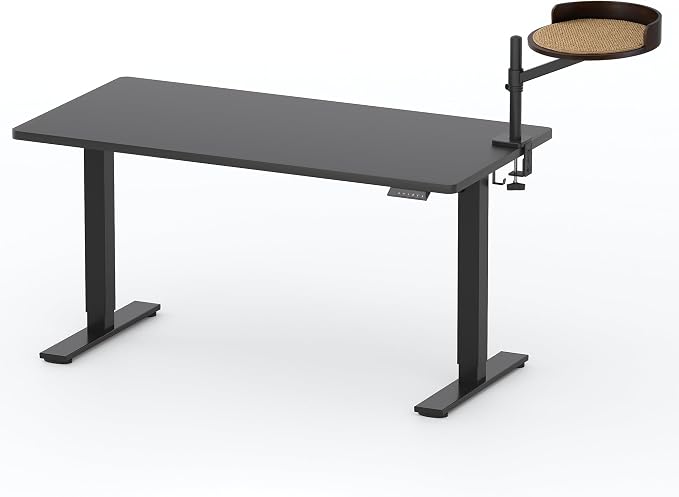 FLEXISPOT EN2 55" x 28" Standing Desk with Solid Wood Cat Bed Bundle, 1" Thick Desktop, Desk-Mounted Cat Perch with Scratcher, Black