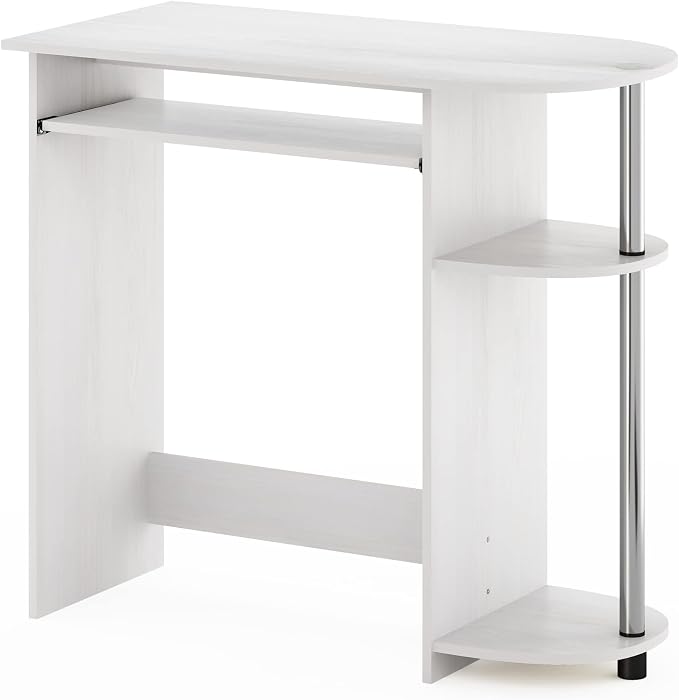 Furinno Simplistic Easy Assembly Computer Desk, with Keyboard Tray, White Oak/Stainless Steel