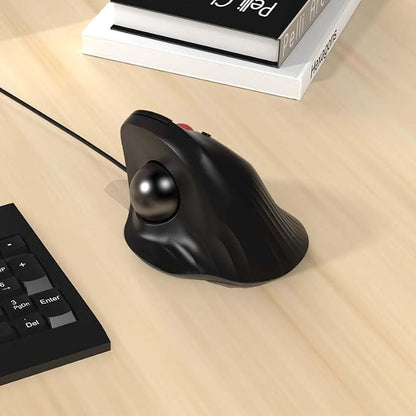JOMAA Wired Trackball Mouse – 6-Button Ergonomic Design with CPI Switch (400/800/1200/1600), Red LED Indicator, 250Hz Polling Rate, Plug & Play, for PC, Laptop, Desktop (Black)