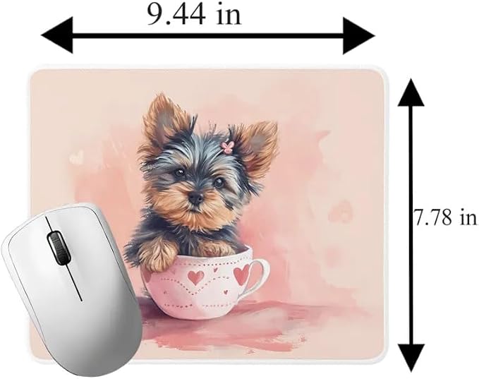 TUBBIE Basic Mousepad Puppy in Tea Cup Mouse Pad Desktop Laptop Computer Accessories Home Office Gaming Work Desk Computer Non-Slip Rubber Gift for Dogs Lover Mousepad Coffee or Tea (Yorkie)