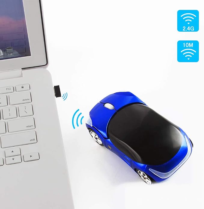 SHARE SUNSHINE Colorful 3D Sport Car Shape Mouse 2.4GHz Wireless Mouse 1600DPI 3 Buttons Optical Ergonomic Gaming Mice with USB Receiver for PC Laptop Computer (Blue)