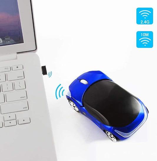 SHARE SUNSHINE Colorful 3D Sport Car Shape Mouse 2.4GHz Wireless Mouse 1600DPI 3 Buttons Optical Ergonomic Gaming Mice with USB Receiver for PC Laptop Computer (Blue)