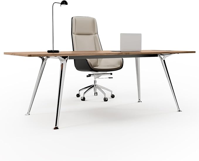 60-Inch Executive Desk, Modern Desk for Home Office, Wooden Study Writing Work Table with Power Outlets and USB-C Port, Large Legroom, Sturdy Metal Frame, Mid-Century Modern Simple, Light Brown