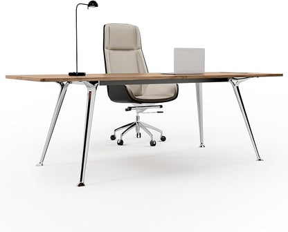 60-Inch Executive Desk, Modern Desk for Home Office, Wooden Study Writing Work Table with Power Outlets and USB-C Port, Large Legroom, Sturdy Metal Frame, Mid-Century Modern Simple, Light Brown