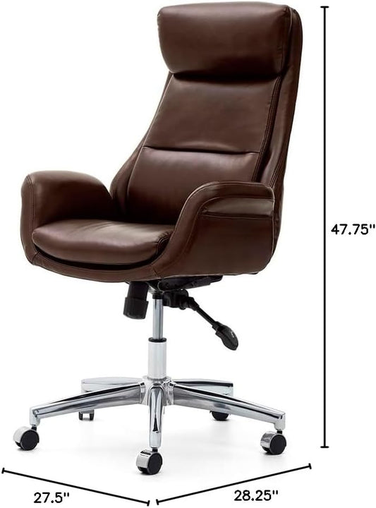 Glitzhome PU Leather Adjustable High-Back Office Chair Home Executive Armrest Swivel Chair, Brown
