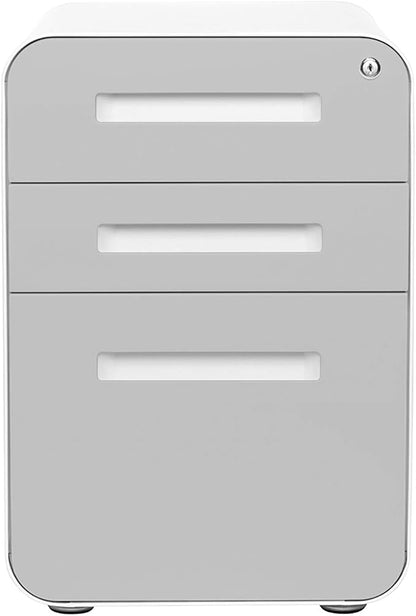 Laura Davidson Furniture Stockpile 3 Drawer File Cabinet with Lock - Under Office Desk Metal Filing Cabinet, Legal/Letter File Folders, Wheels and Stationary Feet, Pre-Assembled, Light Grey Faceplate