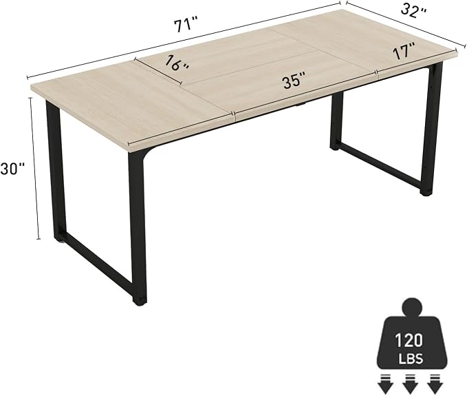 Bonzy Home 6FT Conference Table, 71" L x 32" W x 30" H Long Rectangle Meeting Table, Modern Seminar Table with Super Sturdy Metal Frame for Office, Natural
