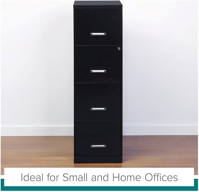 Scranton & Co 18" Deep 4 Drawer Metal Filing Cabinet, Black Finish, Pre-Assembled, Vertical File Cabinet for Letter-Size Documents, Cam Lock Security, Durable Steel Office Storage Solution