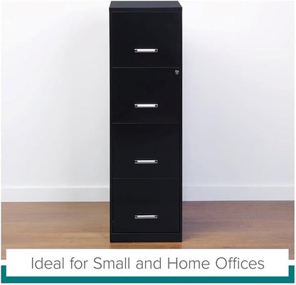 Scranton & Co 18" Deep 4 Drawer Metal Filing Cabinet, Black Finish, Pre-Assembled, Vertical File Cabinet for Letter-Size Documents, Cam Lock Security, Durable Steel Office Storage Solution