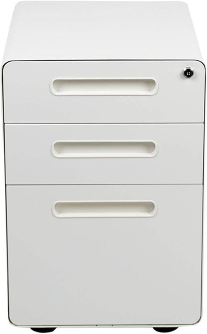 Flash Furniture Wren Ergonomic 3-Drawer Mobile Locking Filing Cabinet with Anti-Tilt Mechanism and Hanging Drawer for Legal & Letter Files, White