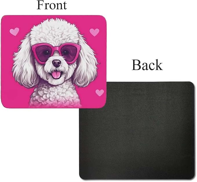 Pink Mousepad Glamour Dog Bichon Frise Mouse Pad for Home Office Gaming Working Desk Computer Desktop Accessories Non-Slip Rubber Mousepad for Dog Lovers