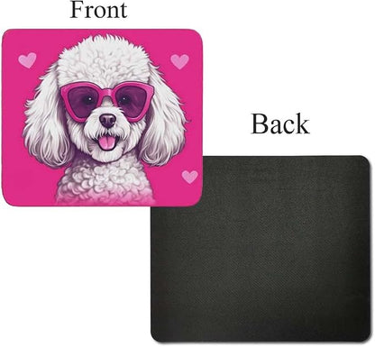 Pink Mousepad Glamour Dog Bichon Frise Mouse Pad for Home Office Gaming Working Desk Computer Desktop Accessories Non-Slip Rubber Mousepad for Dog Lovers