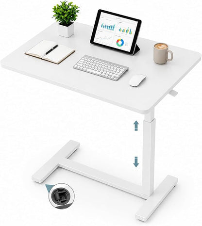 Mobile Small Standing Desk with Hidden Wheels, Portable Rolling Laptop Desk, Rolling Computer Cart Movable, Adjustable Height Computer Workstations, for Home, Office, White