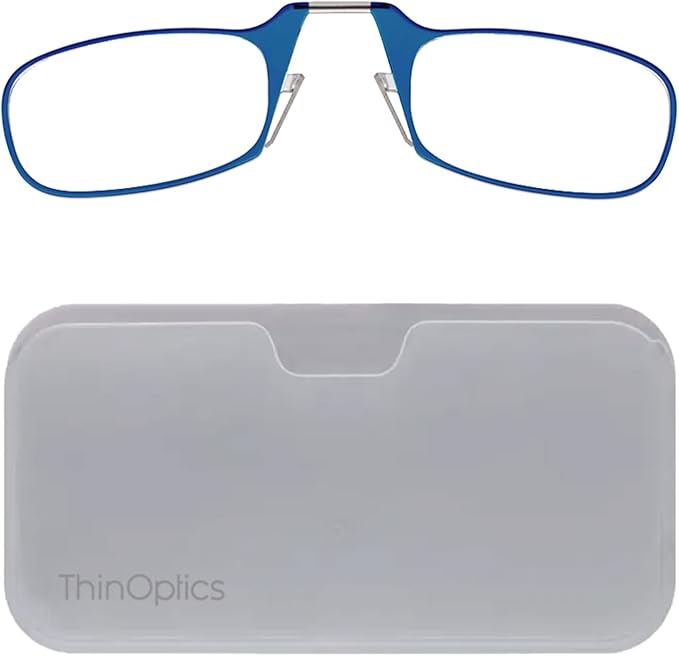 ThinOptics Reading Glasses + White Universal Pod Case | Blue Frames, 2.00 Strength Readers Blue Frames / White Case, 44 mm