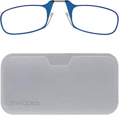 ThinOptics Reading Glasses + White Universal Pod Case | Blue Frames, 2.00 Strength Readers Blue Frames / White Case, 44 mm