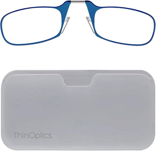 ThinOptics Reading Glasses + White Universal Pod Case | Blue Frames, 1.50 Strength Readers Blue Frames / White Case, 44 mm