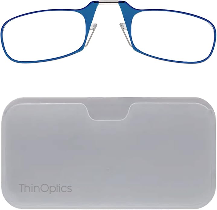 ThinOptics unisex-adult Reading Glasses + White Universal Pod Case | Blue Frames, 2.50 Strength Readers Blue Frames / White Case, 44 mm