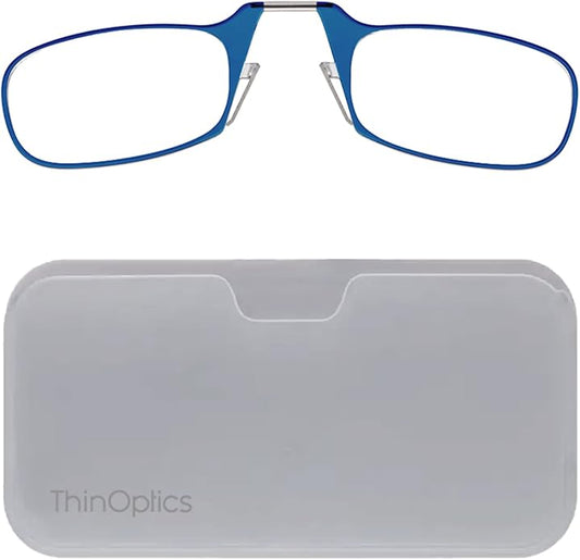 ThinOptics unisex-adult Reading Glasses + White Universal Pod Case | Blue Frames, 2.50 Strength Readers Blue Frames / White Case, 44 mm