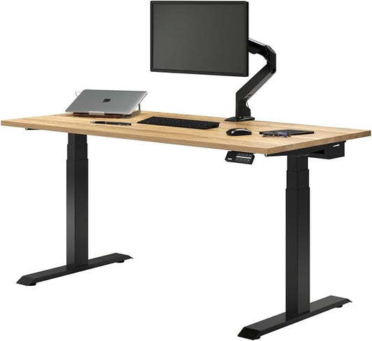 Desky Dual Hardwood Sit Stand Desk - Electric Standing Desk - Dual Motor,3 Stage Adjustable Height Desk - Solid Wood Whole-Piece Top - Standing Desk with Cable Management