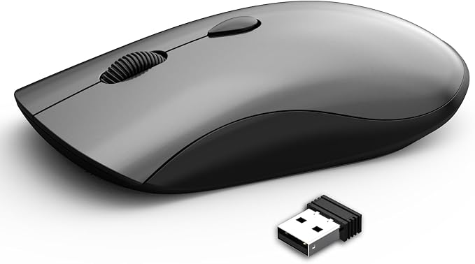 Wireless Mouse for Chromebook, Laptop, PC, Macbook, Slim Portable Optical Computer Mouse with USB Mini Receiver, Quiet Click, 2400 DPI, 2.4GHz Cordless Silent Travel Mobile mice -Space Gray & Black