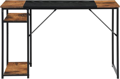 FurnitureR 47.2 inch Study Writing Table with Storage Shelves Space Saving for Home Office, Modern Simple Style PC Metal Frame Computer Desk, Black&Brown