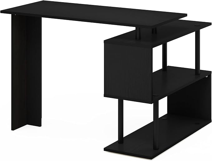 Furinno Moore L-Shape Computer Desk with 3-Tier Shelves, Americano