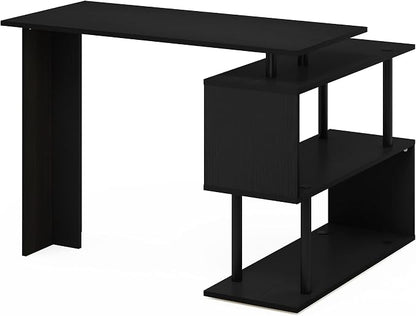 Furinno Moore L-Shape Computer Desk with 3-Tier Shelves, Americano