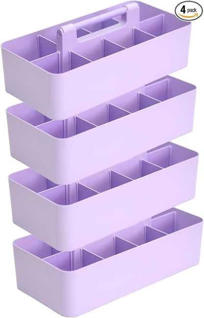 -Large Portable Caddy, DIY Dividers, 8 Compartments, Portable Basket with Handle Storage Organizer Modern Made in USA (4 PACK, Lavender)