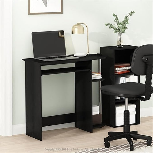Pemberly Row Computer Desk, Composite Wood and Stainless Steel, 31.5 x 15.8 x 28.8 in, Pull-Out Keyboard Drawer, 2 Shelves, Compact Home Office Desk, Easy Assembly
