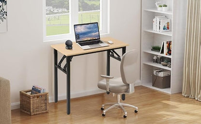 Panana Small Foldable Computer Desk, 31.5 inch Folding Home Office Desk for Small Spaces, Modern Simple Style for Home, Office, Study, Writing, No Assembly Required (Natural Wood, 31.5" x 15.7")
