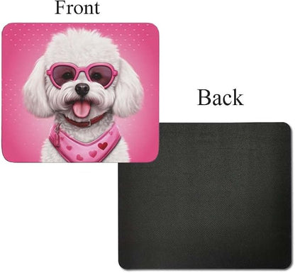 Pink Mousepad Glamour Dog Bichon Frise Mouse Pad for Home Office Gaming Working Desk Computer Desktop Accessories Non-Slip Rubber Mousepad for Dog Lovers