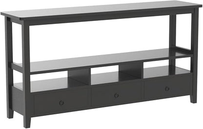 Karl home Console Table with 3 Bottom Drawers, 57.9" W Sofa Side Table Entryway Desk with 3 Storage Cubbies 1 Open Shelf, Vintage TV Stand for Hallway Living Room Office, Black 29.9" H