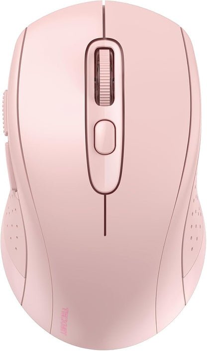 TECKNET Bluetooth Mouse (BT 5.0/3.0+2.4Ghz), 6-Level 4000 DPI Wireless Mice for Laptop, 2-in-1 Ergonomic Computer Portable PC Mouse, Silent Mouse with USB Receiver for Windows/Mac/PC/Notebook-Pink