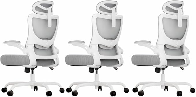 Marsail Ergonomic Office Chair with 3D Armrests, Pack of 3 | Office Desk Chair with High Back Mesh, Adjustable Lumbar Support, Rolling Work Swivel Task Chairs with Wheel, Headrest, home