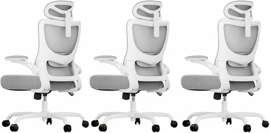 Marsail Ergonomic Office Chair with 3D Armrests, Pack of 3 | Office Desk Chair with High Back Mesh, Adjustable Lumbar Support, Rolling Work Swivel Task Chairs with Wheel, Headrest, home
