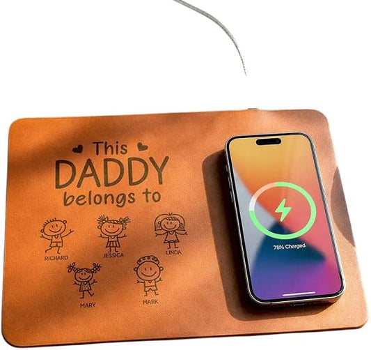 Personalized Leather Charging Mat, This Grandpa Belongs to Kid Stick Figure Wireless Charging Desk Mat, Custom Dad Gift from Kids, Fathers Day Gift for Dad, Papa, Grandpa, Daddy 8