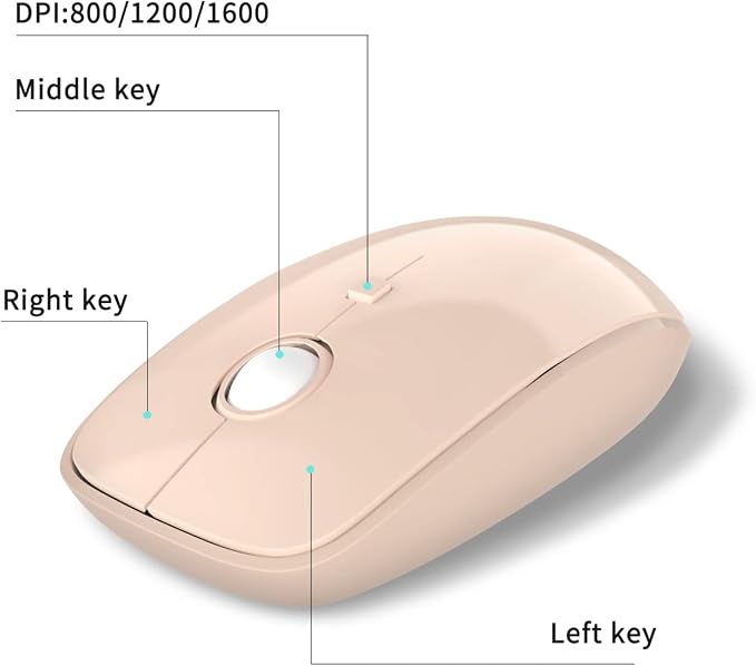 Beige Wireless Keyboard and Mouse Combo, Cute Aesthetic Typewriter Keyboard with Round Keys, 2.4Ghz Retro Bubble Full Size Wireless Keyboard with Number Pad for Long Nails PC Laptop