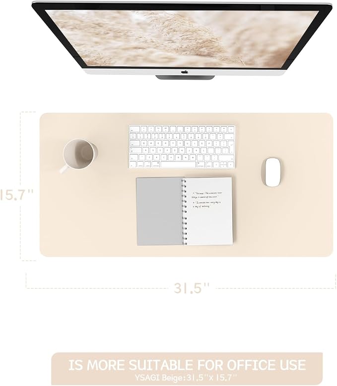 YSAGi Non-Slip Leather Desk Pad, Desk Matt for Desktop, Waterproof Laptop Computer Keyboard Mat, Table Protector Blotter Mat, Large Mouse Pad for Office/Work/Home/Decor(Beige, 31.5" x 15.7")