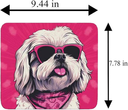 Pink Mousepad Glamour Dog Shih Tzu Mouse Pad for Home Office Gaming Working Desk Computer Desktop Accessories Non-Slip Rubber Mousepad for Dog Lovers