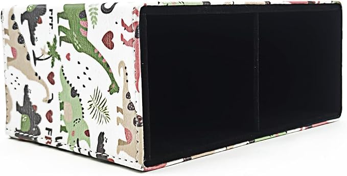 Pen Holder, Rectangle Vintage Pencil Holder with 2 Compartments, PU Leather Art Remote Control Holder Organizer Storage for Desk Accessory (Dinosaur)